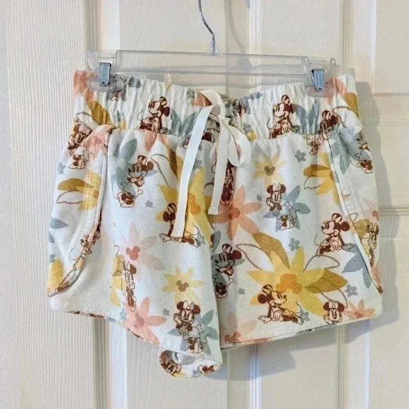 Disney Minnie Mouse Knit Shorts‎ Vintage Look Floral Pull On Drawstring Sz M - Picture 1 of 7